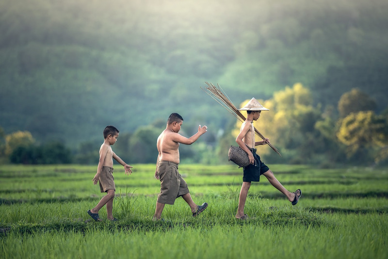 Village scene and slow way of life of Lao people